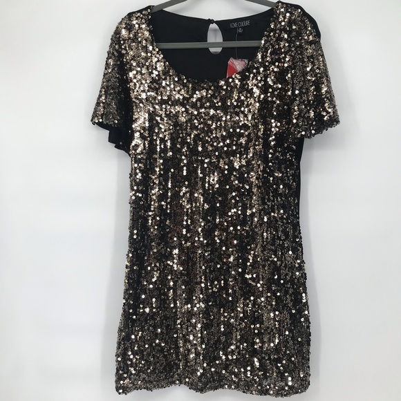 NWT Gold Sequin Party Mini Dress or Tunic - Picture 1 of 7